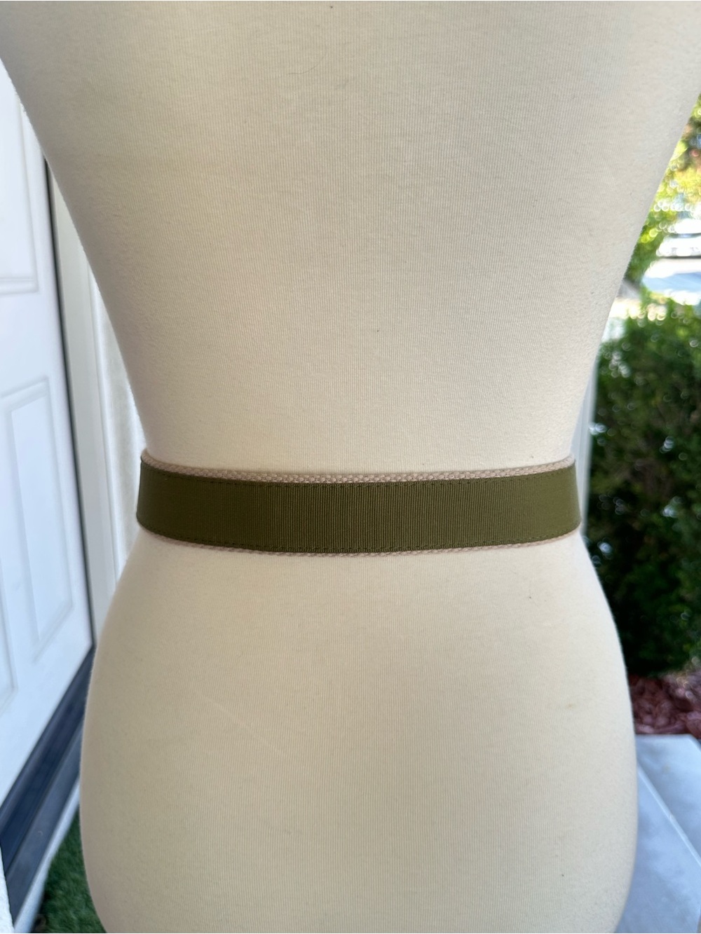 Woolrich Olive Canvas D-Ring Belt with Contrast Edge - Picture 2 of 4